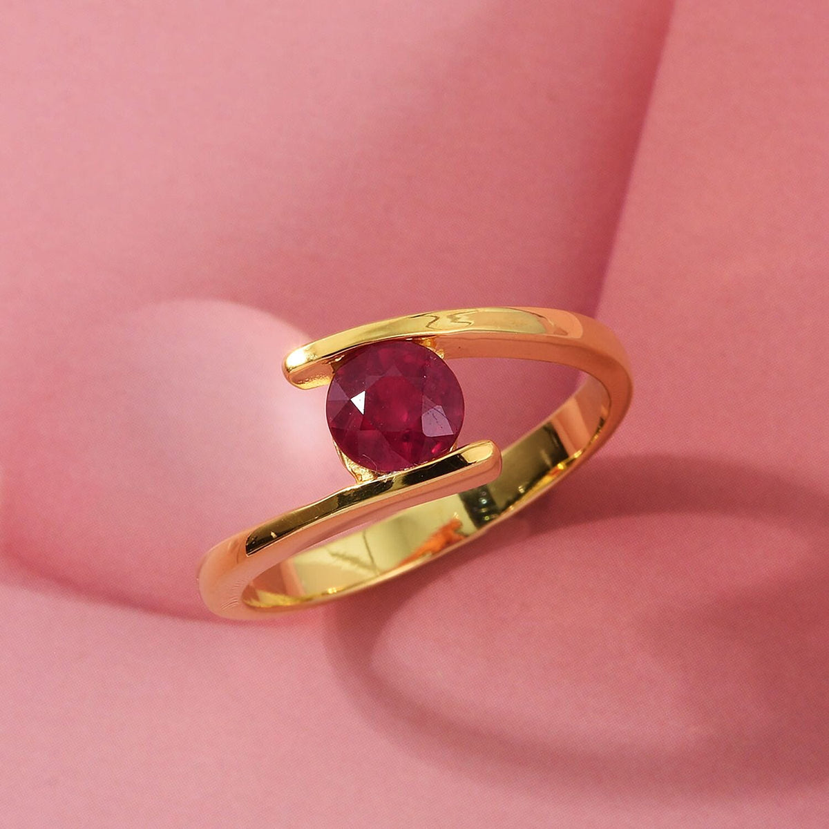 D'Joy African Ruby Solitaire Bypass Ring in Yellow Gold Plated Sterling Silver 1.25 Ct. V32534255 2