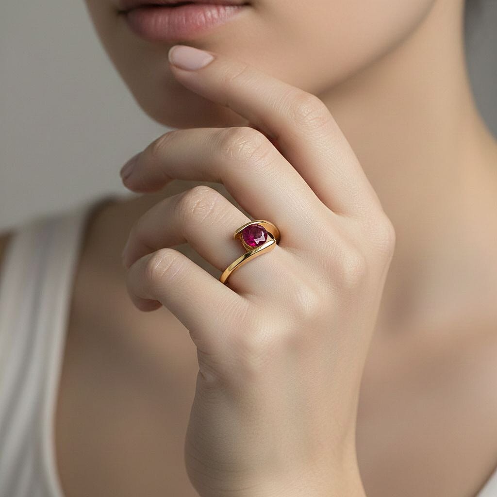 D'Joy African Ruby Solitaire Bypass Ring in Yellow Gold Plated Sterling Silver 1.25 Ct. V32534255 3