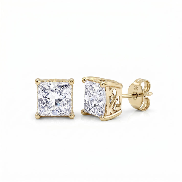 LUXURIANT 2 Ct. Lab Grown Diamond Solitaire Stud Push Post Earring in 9K Yellow Gold SGL Certified (VS-E-F) 8502593 1
