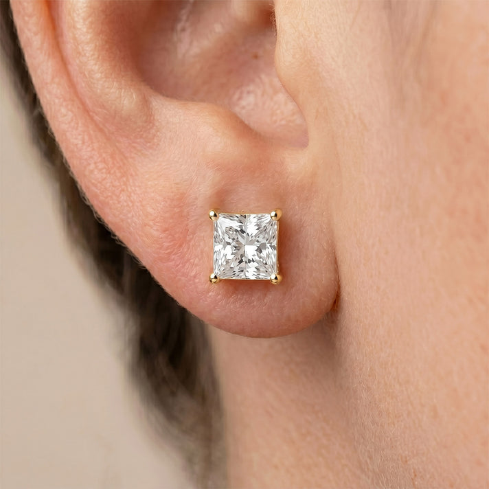 LUXURIANT 2 Ct. Lab Grown Diamond Solitaire Stud Push Post Earring in 9K Yellow Gold SGL Certified (VS-E-F) 8502593 2