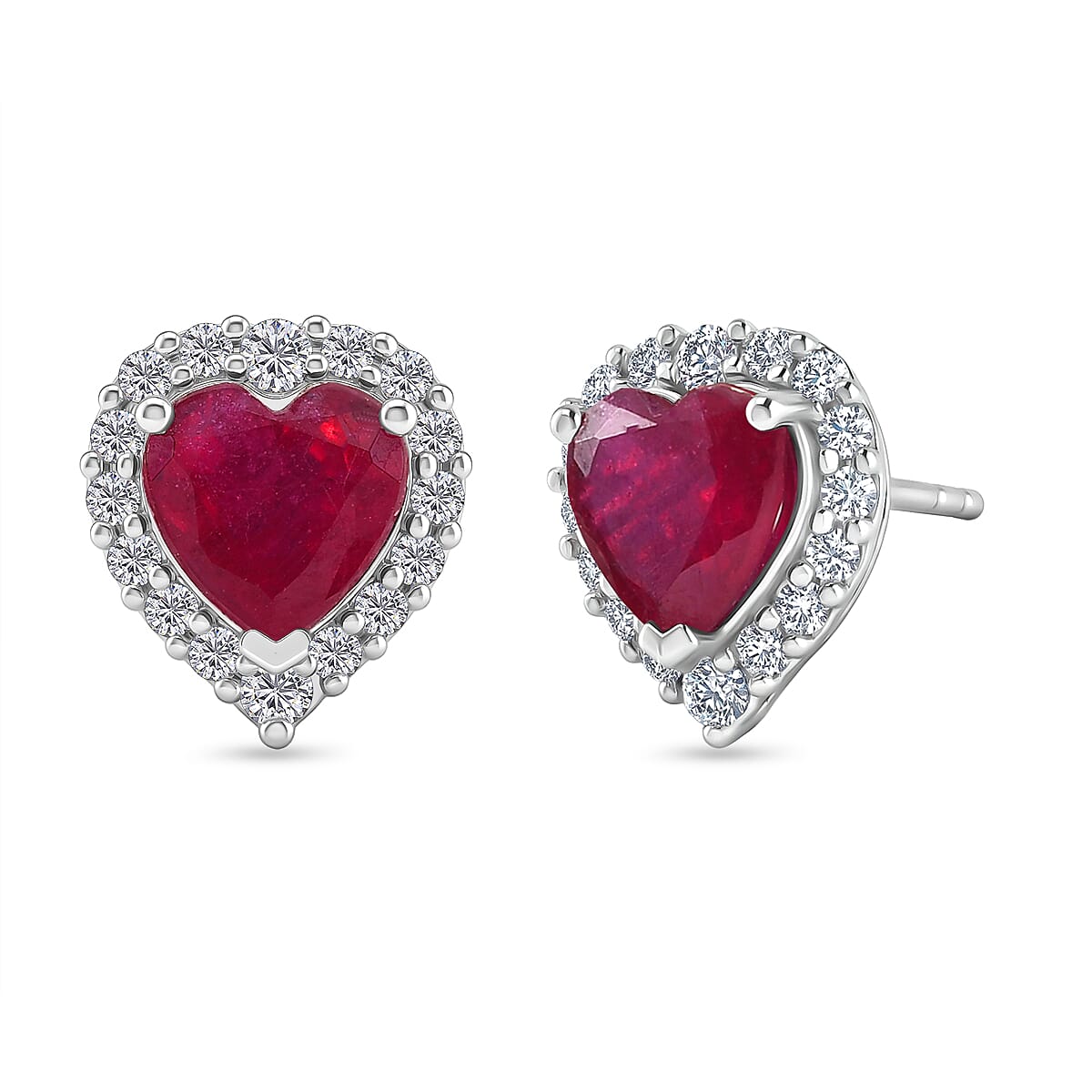 D'Joy Niassa Ruby, Moissanite Solitaire Stud Push Post Earring in Rhodium OverlaySterling Silver  3.400  Ct. 8502597 0