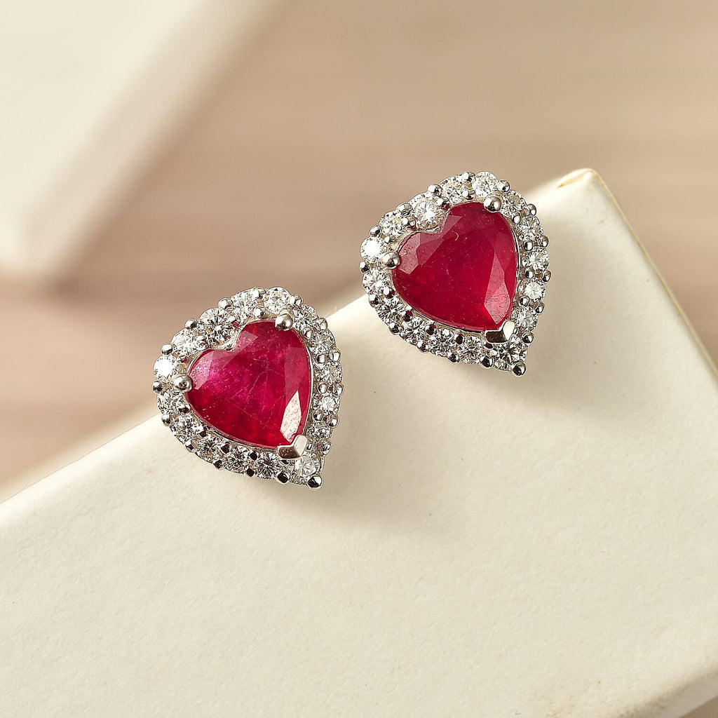 D'Joy Niassa Ruby, Moissanite Solitaire Stud Push Post Earring in Rhodium OverlaySterling Silver  3.400  Ct._8502597_1