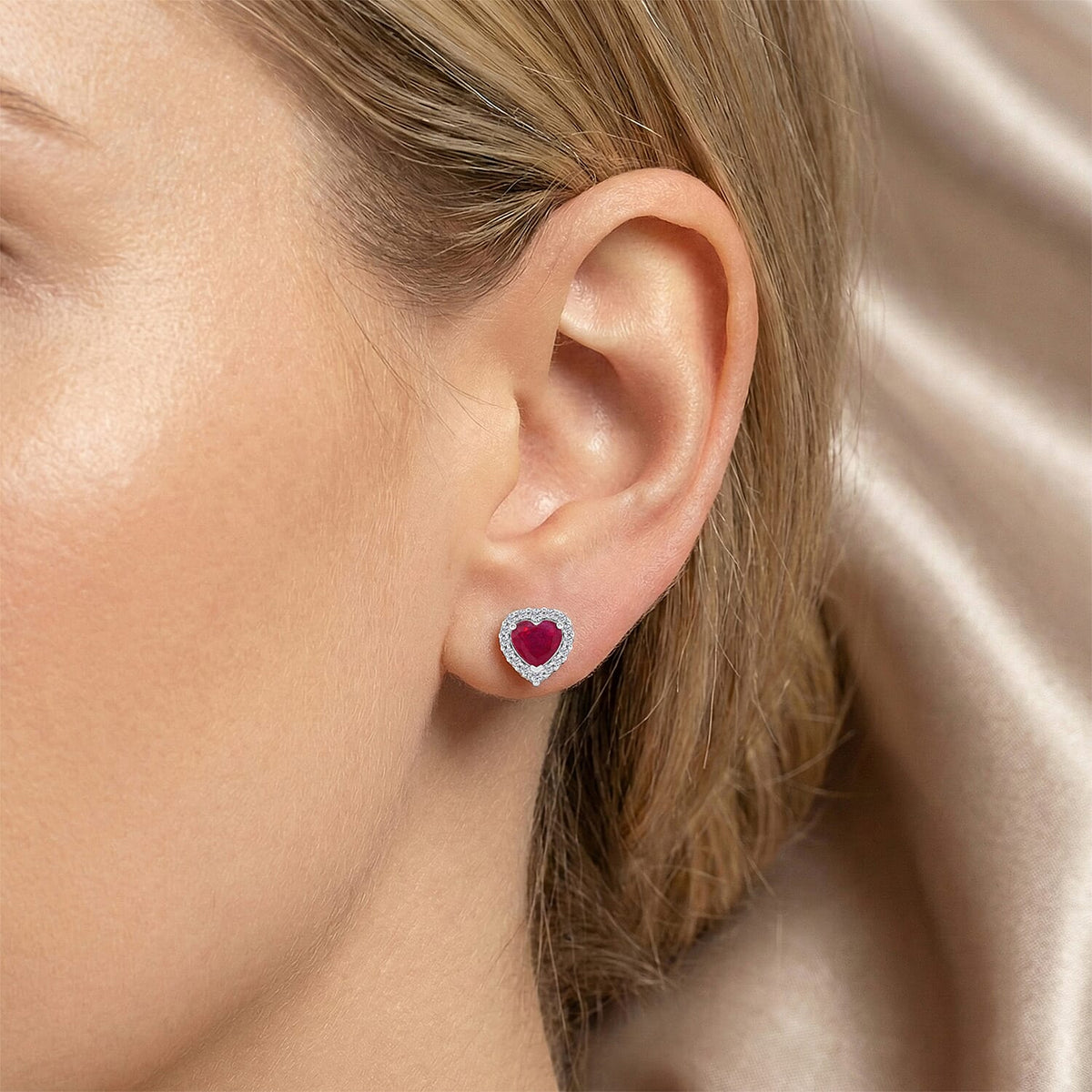 D'Joy Niassa Ruby, Moissanite Solitaire Stud Push Post Earring in Rhodium OverlaySterling Silver  3.400  Ct. 8502597 2
