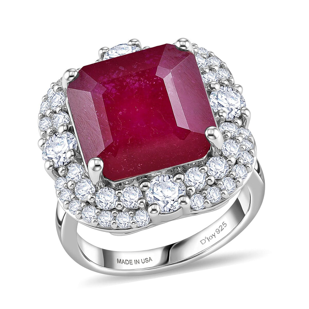 D'Joy Niassa Ruby, Moissanite Main Stone With Side Stone Ring in Rhodium OverlaySterling Silver  10.340  Ct._8502601