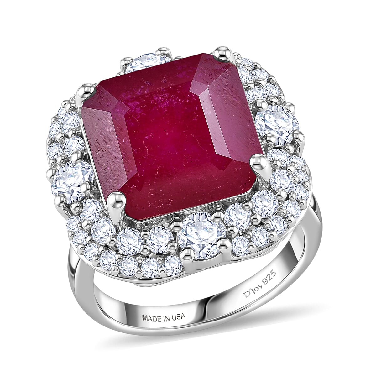D'Joy Niassa Ruby, Moissanite Main Stone With Side Stone Ring in Rhodium OverlaySterling Silver  10.340  Ct. 8502601 0