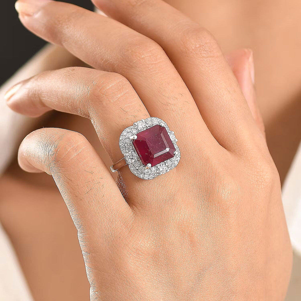 D'Joy Niassa Ruby, Moissanite Main Stone With Side Stone Ring in Rhodium OverlaySterling Silver  10.340  Ct. 8502601 1