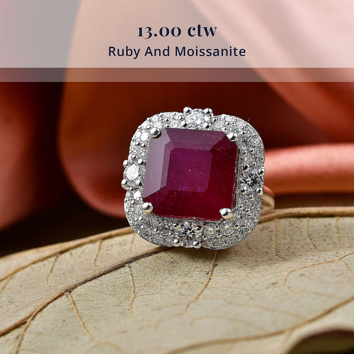 D'Joy Niassa Ruby, Moissanite Main Stone With Side Stone Ring in Rhodium OverlaySterling Silver  10.340  Ct. 8502601 2