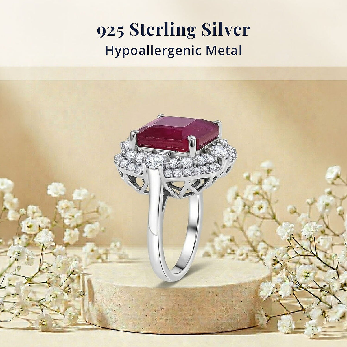 D'Joy Niassa Ruby, Moissanite Main Stone With Side Stone Ring in Rhodium OverlaySterling Silver  10.340  Ct. 8502601 3