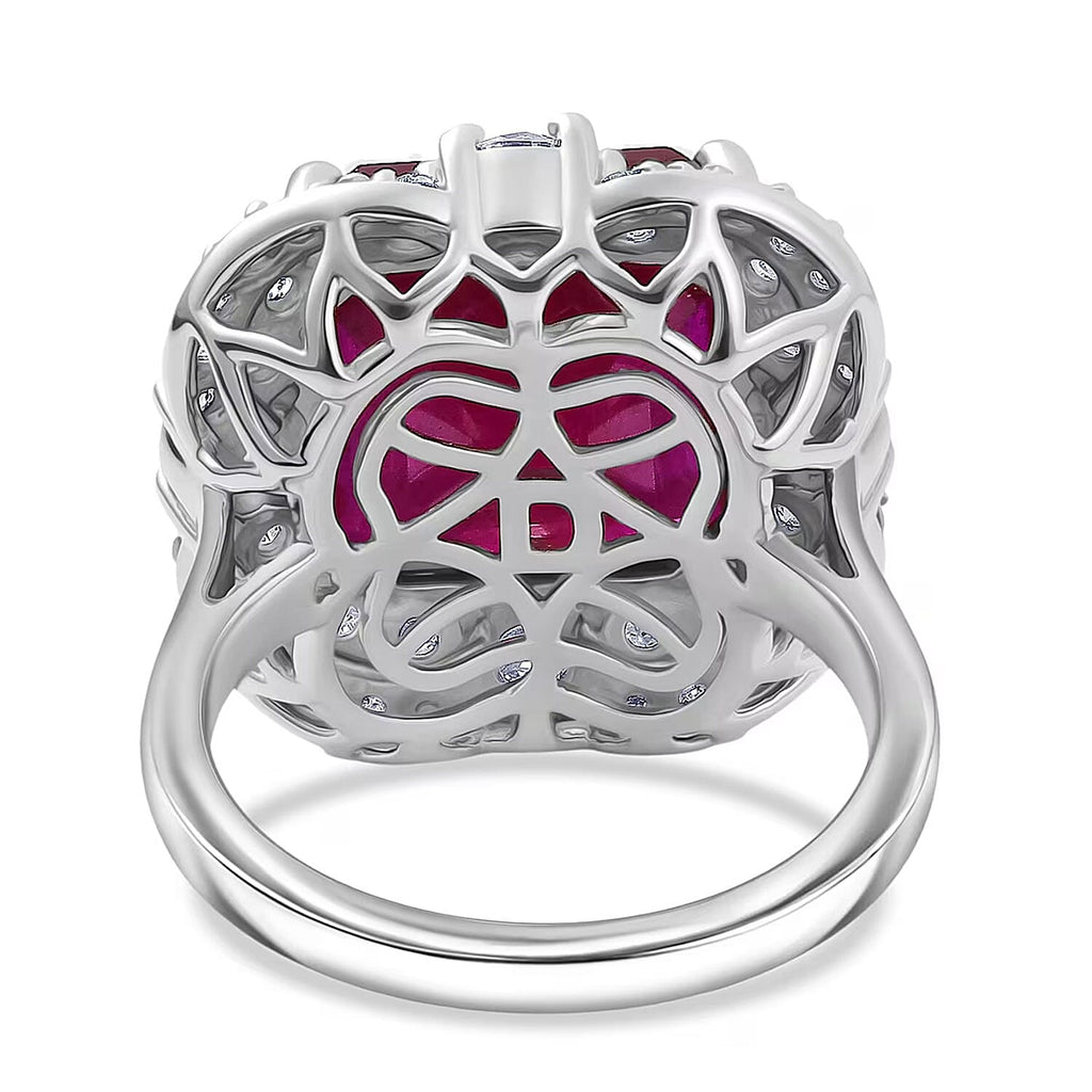 D'Joy Niassa Ruby, Moissanite Main Stone With Side Stone Ring in Rhodium OverlaySterling Silver  10.340  Ct._8502601_6