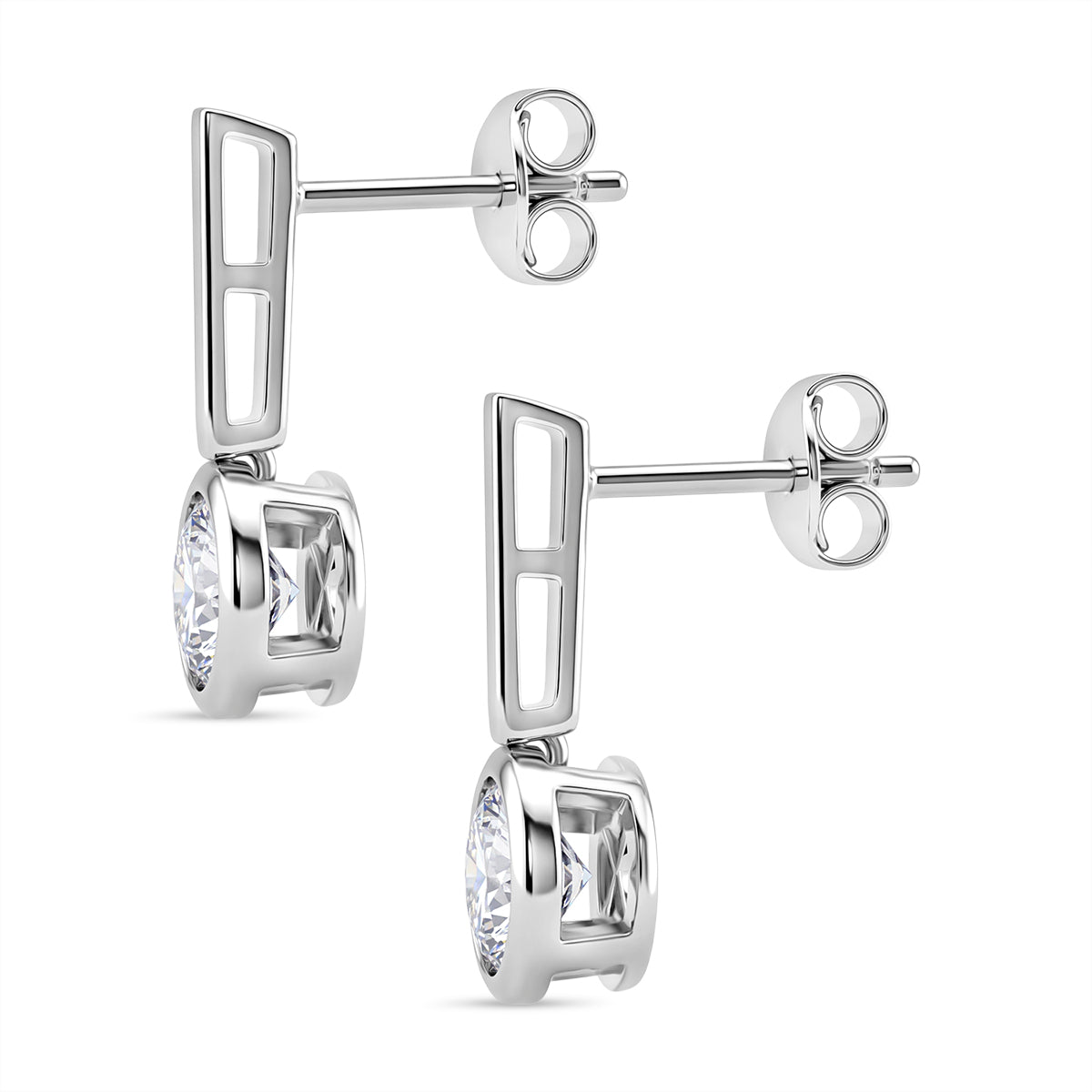 D'Joy - GRA Certified (D-VVS1) Moissanite Solitaire Earring with Push Back in Rhodium Overlay Sterling Silver 1.52 Ct. V32513912 4