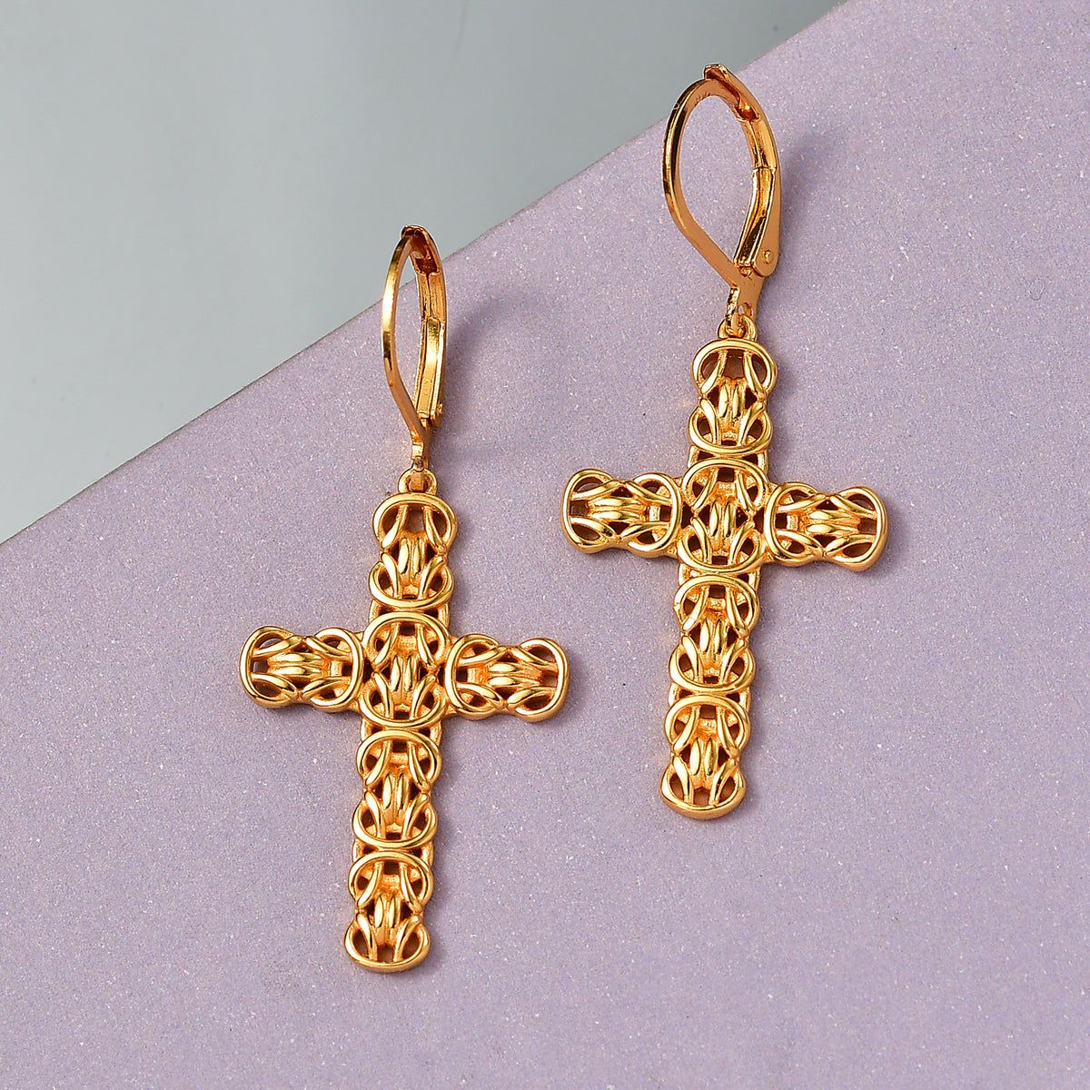 EverTrue Bronzella Collection - Byzantine Link Cross Earring with Lever Back in 18K Gold Plating V32512734 3