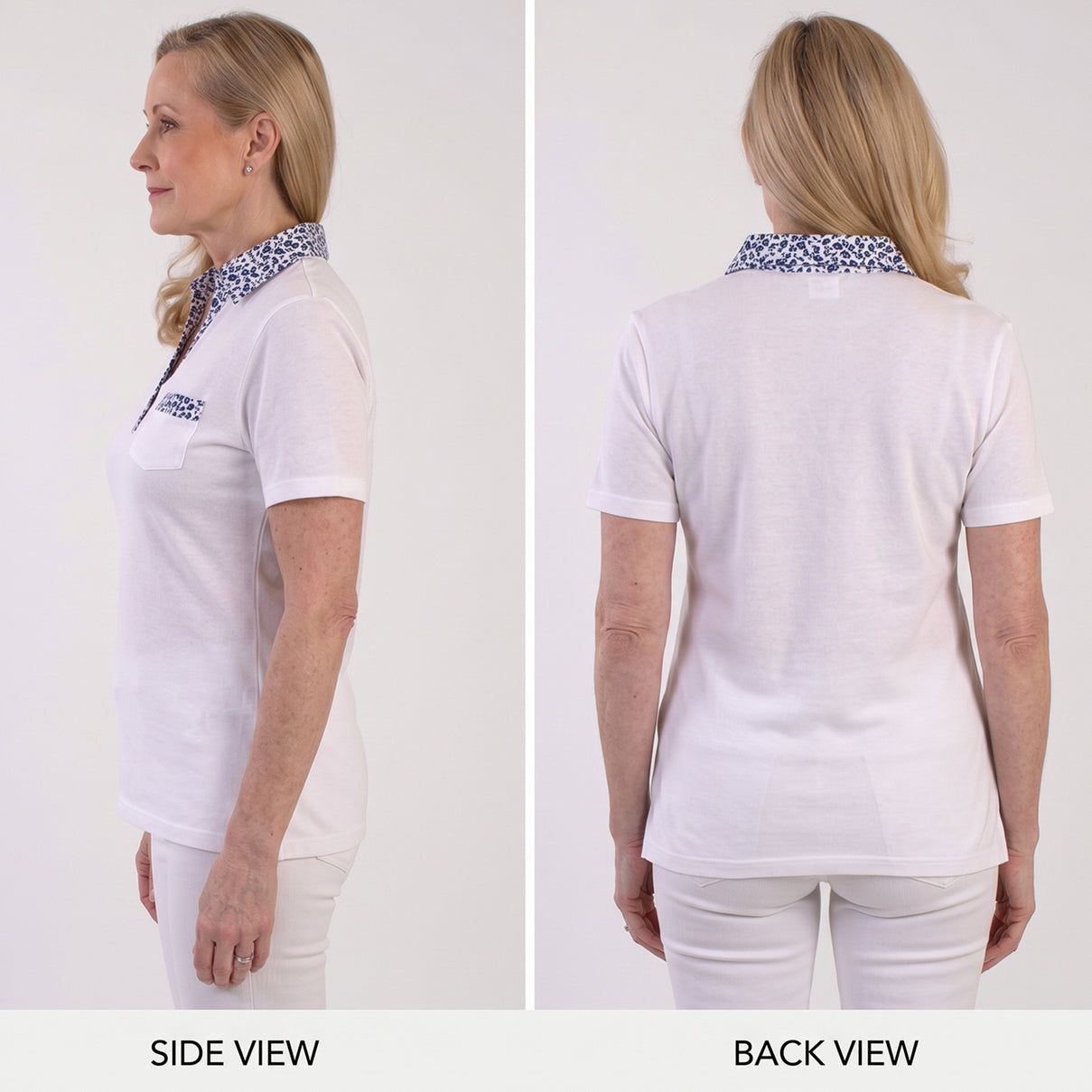 Beaumonde Ladies Short Sleeve Polo With Woven Floral Print Collar (Size S, 8 to 10) - White V32526803 4