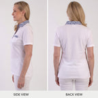 Beaumonde Ladies Short Sleeve Polo With Woven Floral Print Collar (Size S, 8 to 10) - White_8502668_4