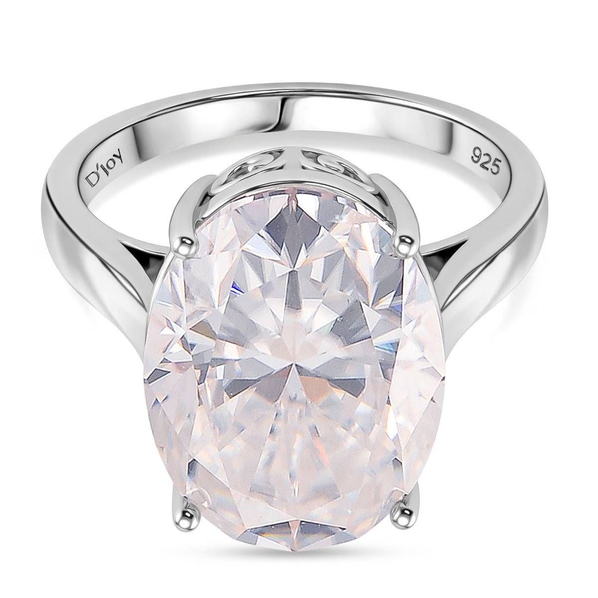D'Joy - Moissanite Solitaire Ring in Rhodium Overlay Sterling Silver 10.00 Ct._8502969