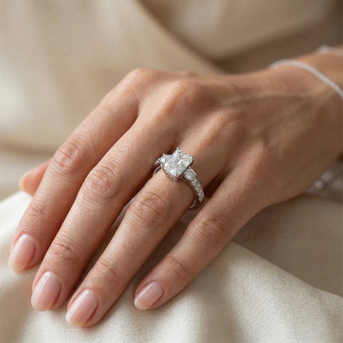 D'Joy - GRA Certified (D-VVS1) Moissanite Ring in Rhodium Overlay Sterling Silver 2.10 Ct. V32611386 2