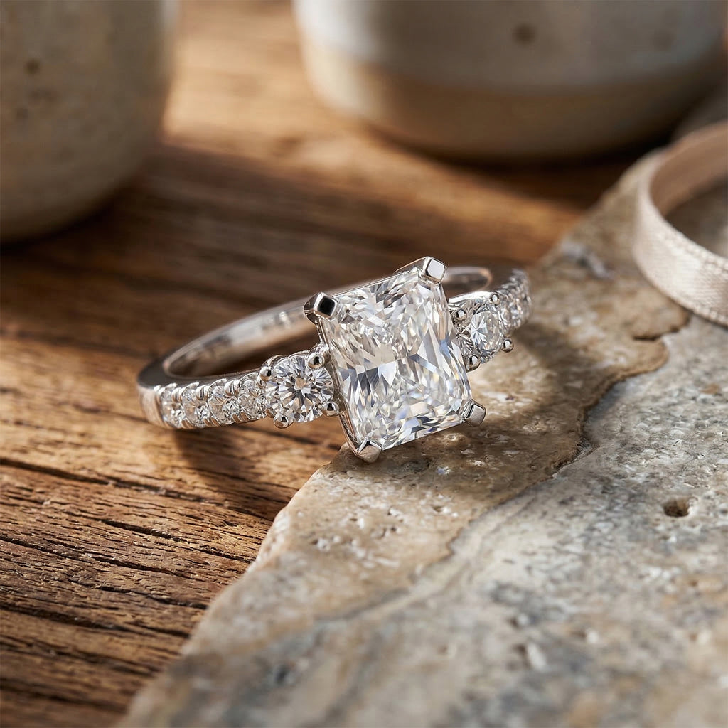 D'Joy - GRA Certified (D-VVS1) Moissanite Ring in Rhodium Overlay Sterling Silver 2.10 Ct._8503032_2