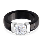 D-VVS1 GRA Certified Moissanite (1.70 Cts) &  Black Jade Solitaire Band Ring in Rhodium Overlay Sterling Silver 30.00  Ct._8503074