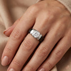 D-VVS1 GRA Certified Moissanite (1.70 Cts) &  Black Jade Solitaire Band Ring in Rhodium Overlay Sterling Silver 30.00  Ct._8503074_1