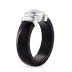 D-VVS1 GRA Certified Moissanite (1.70 Cts) &  Black Jade Solitaire Band Ring in Rhodium Overlay Sterling Silver 30.00  Ct._8503074_3