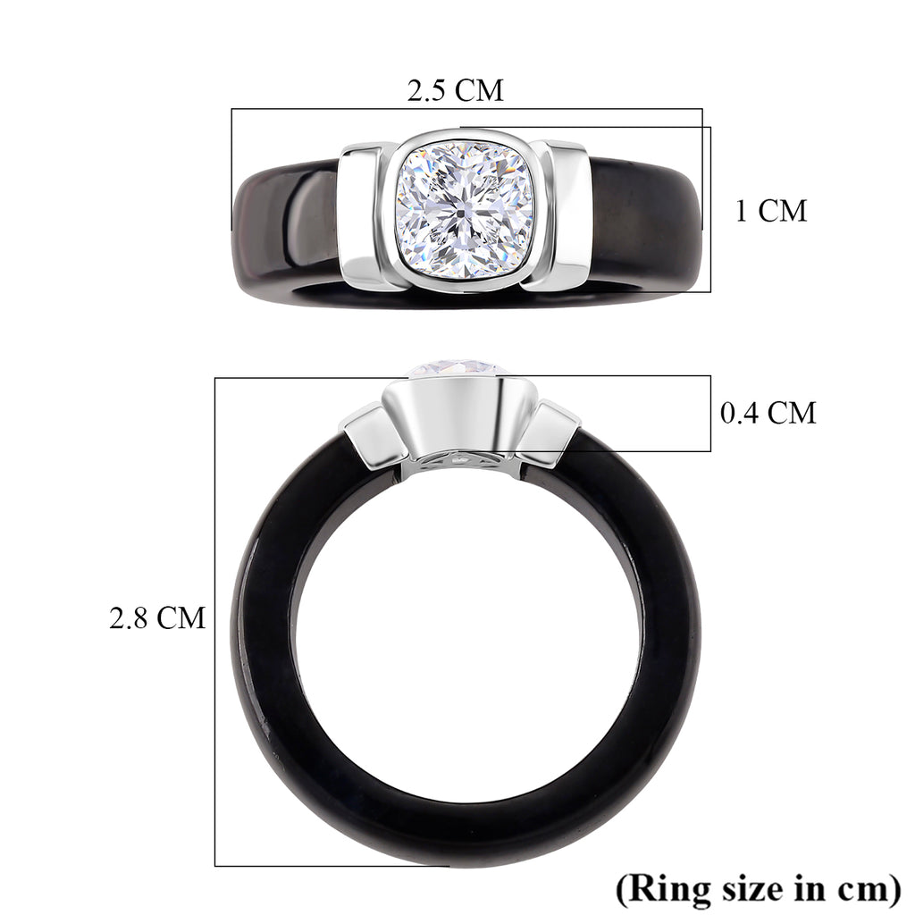 D-VVS1 GRA Certified Moissanite (1.70 Cts) &  Black Jade Solitaire Band Ring in Rhodium Overlay Sterling Silver 30.00  Ct._8503074_5