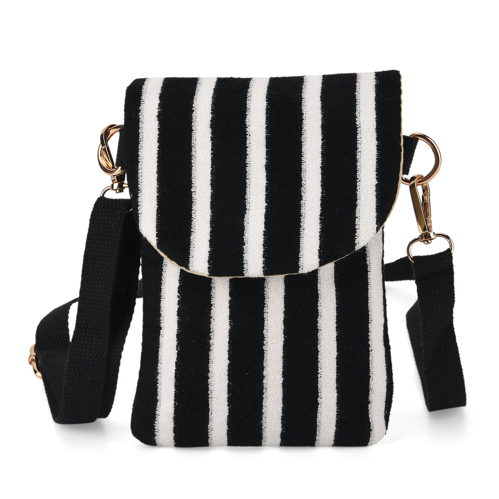 Striped Pattern Phone Sling Bag With Adjustable Shoulder Strap - Black & White_8503229