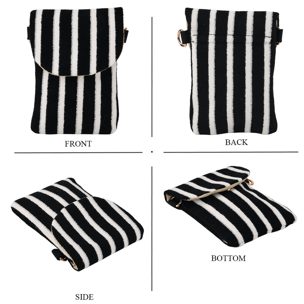 Striped Pattern Phone Sling Bag With Adjustable Shoulder Strap - Black & White_8503229_4
