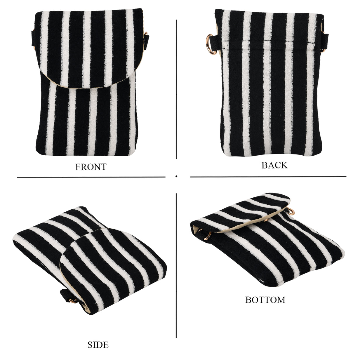 Striped Pattern Phone Sling Bag With Adjustable Shoulder Strap - Black &amp; White 8503229 3