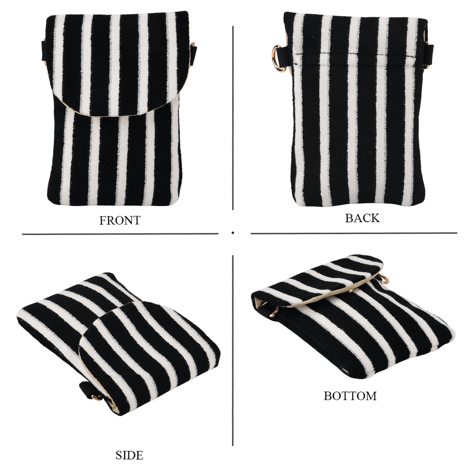 Striped Pattern Phone Sling Bag With Adjustable Shoulder Strap - Black &amp; White 8503229 3