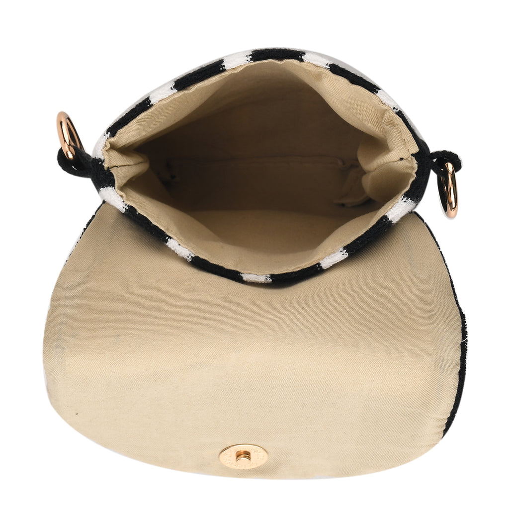 Striped Pattern Phone Sling Bag With Adjustable Shoulder Strap - Black & White_8503229_5