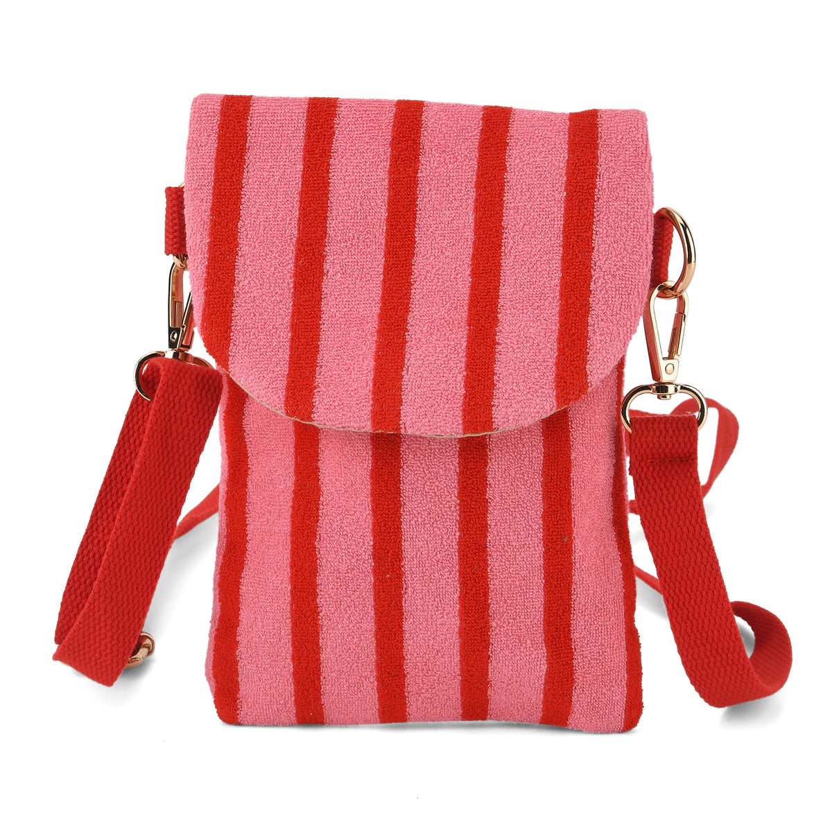 Striped Pattern Phone Sling Bag With Adjustable Shoulder Strap - Pink &amp; Red V32605788 0