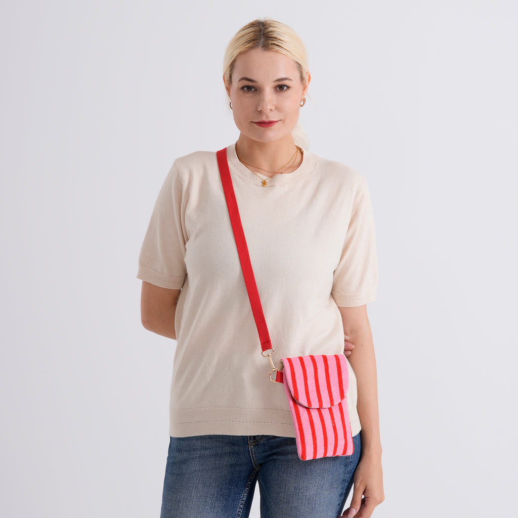 Striped Pattern Phone Sling Bag With Adjustable Shoulder Strap - Pink & Red_8503230_2