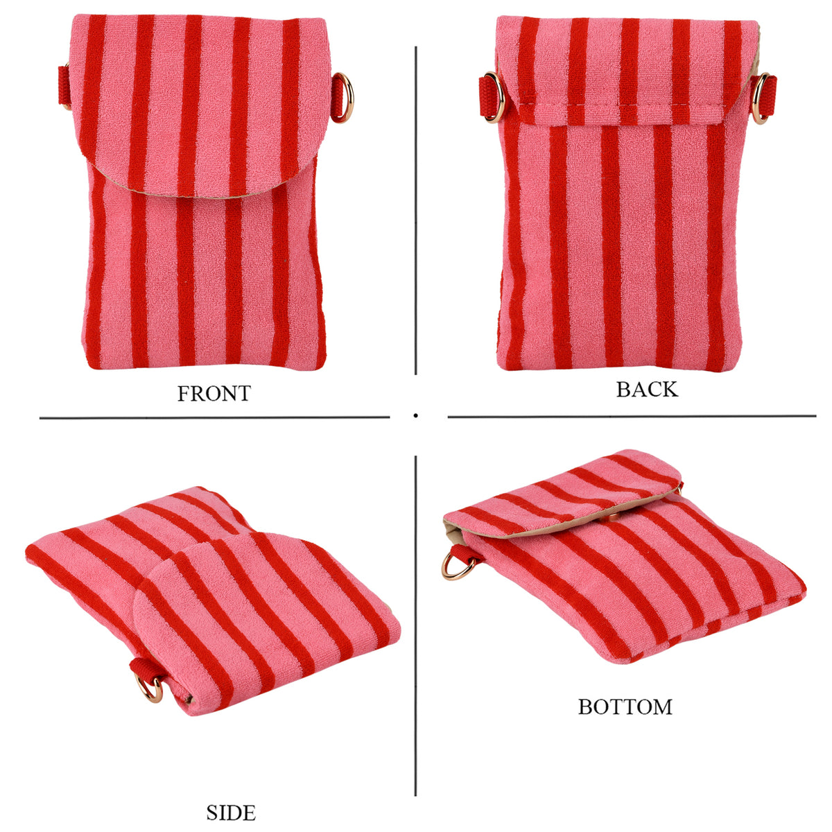 Striped Pattern Phone Sling Bag With Adjustable Shoulder Strap - Pink &amp; Red V32605788 4