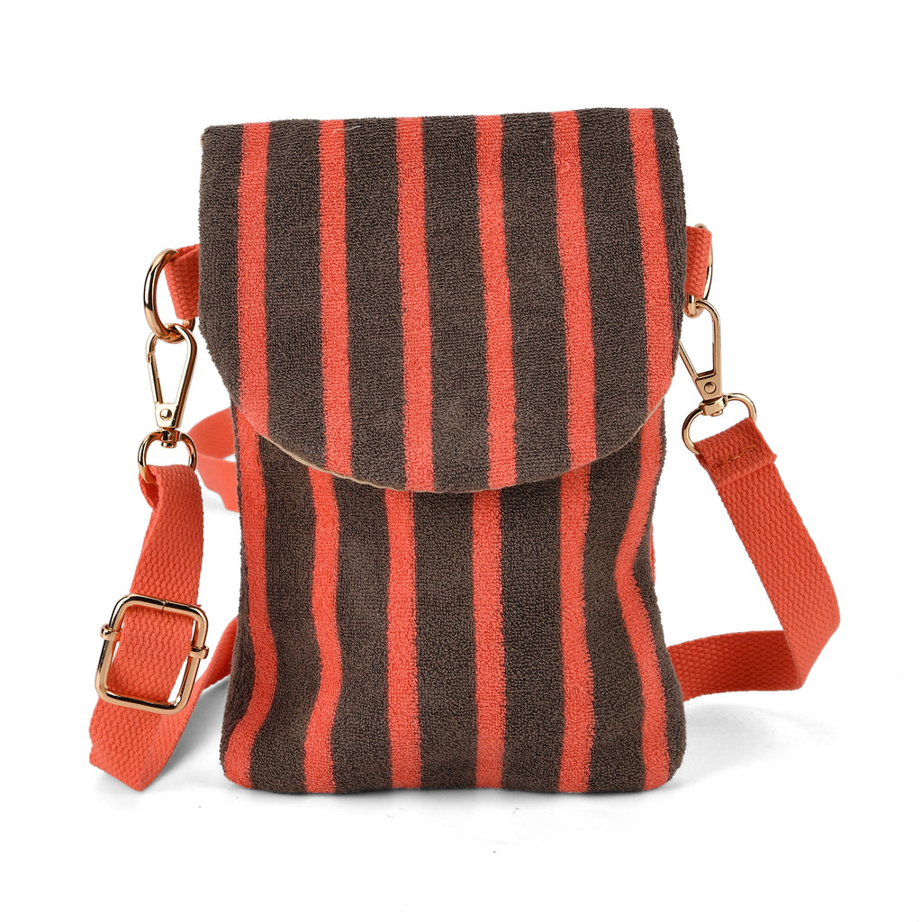 Striped Pattern Phone Sling Bag With Adjustable Shoulder Strap - Brown & Orange_8503231