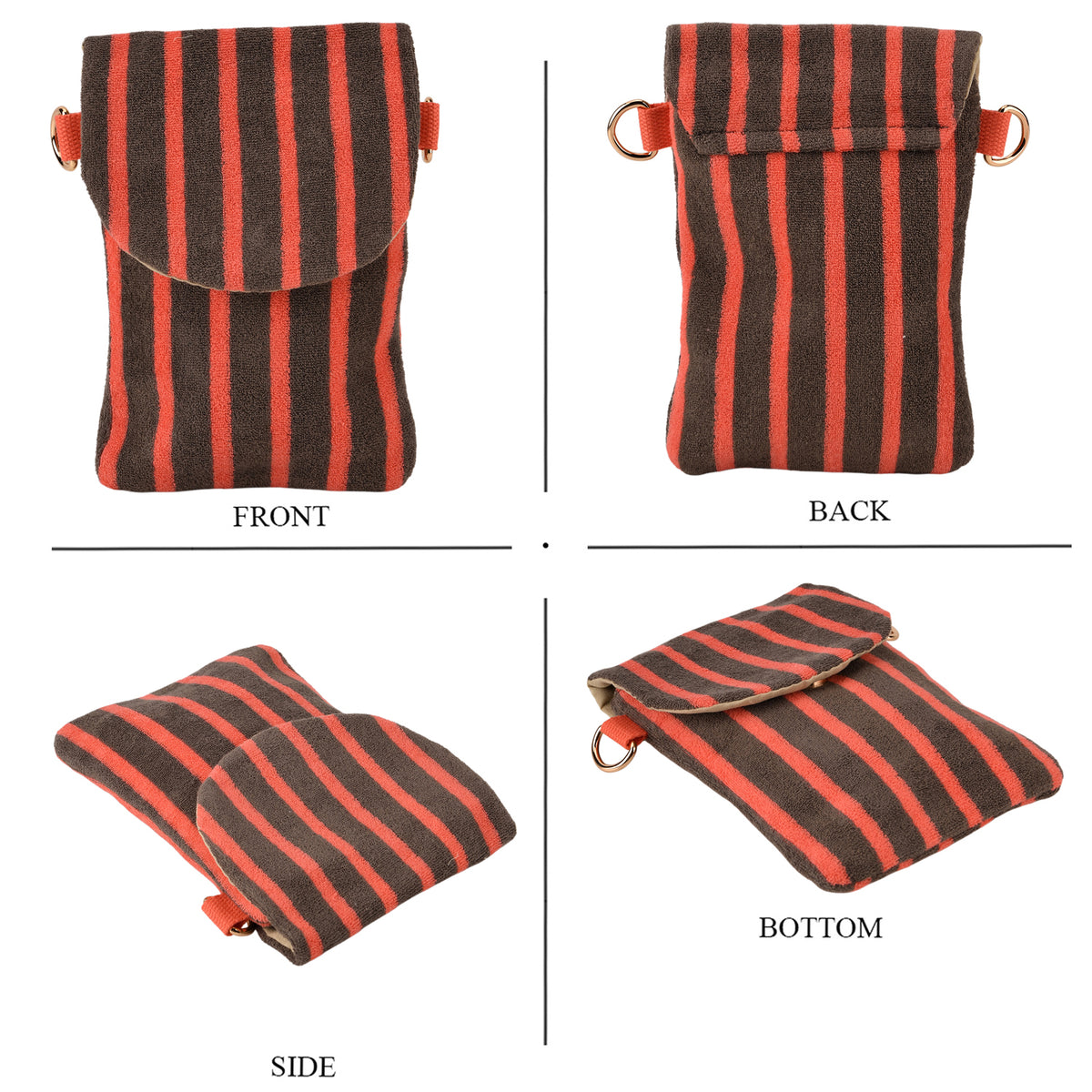 Striped Pattern Phone Sling Bag With Adjustable Shoulder Strap - Brown &amp; Orange V32605796 4