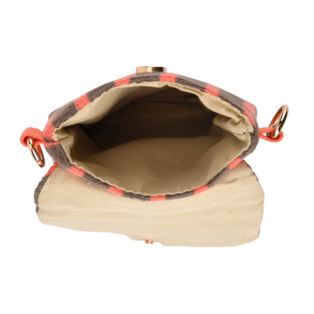 Striped Pattern Phone Sling Bag With Adjustable Shoulder Strap - Brown & Orange_8503231_5