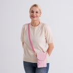 Striped Pattern Phone Sling Bag With Adjustable Shoulder Strap - Light Grey & Pink_8503233_2