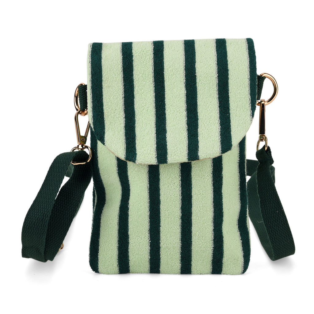 Striped Pattern Phone Sling Bag With Adjustable Shoulder Strap - Light & Dark Green_8503234