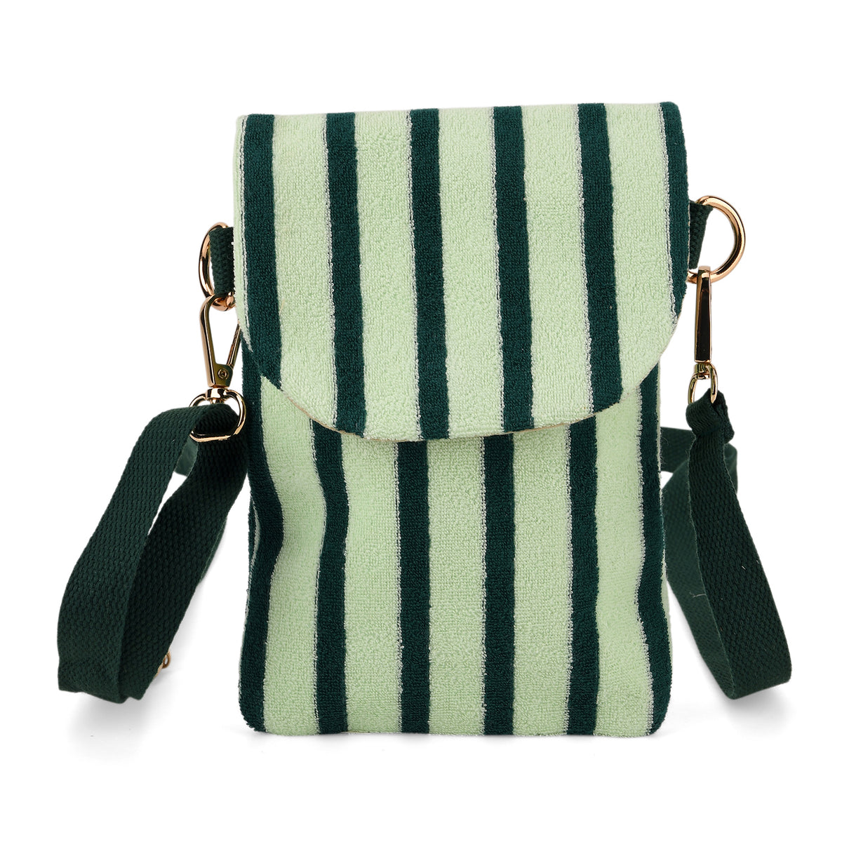 Striped Pattern Phone Sling Bag With Adjustable Shoulder Strap - Light &amp; Dark Green V32604434 0