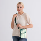 Striped Pattern Phone Sling Bag With Adjustable Shoulder Strap - Light & Dark Green_8503234_2