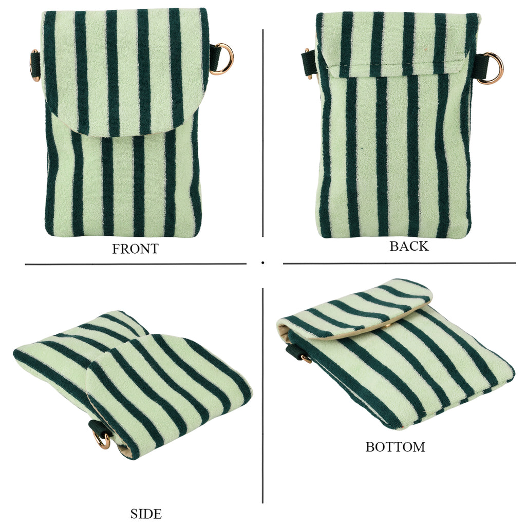Striped Pattern Phone Sling Bag With Adjustable Shoulder Strap - Light & Dark Green_8503234_4