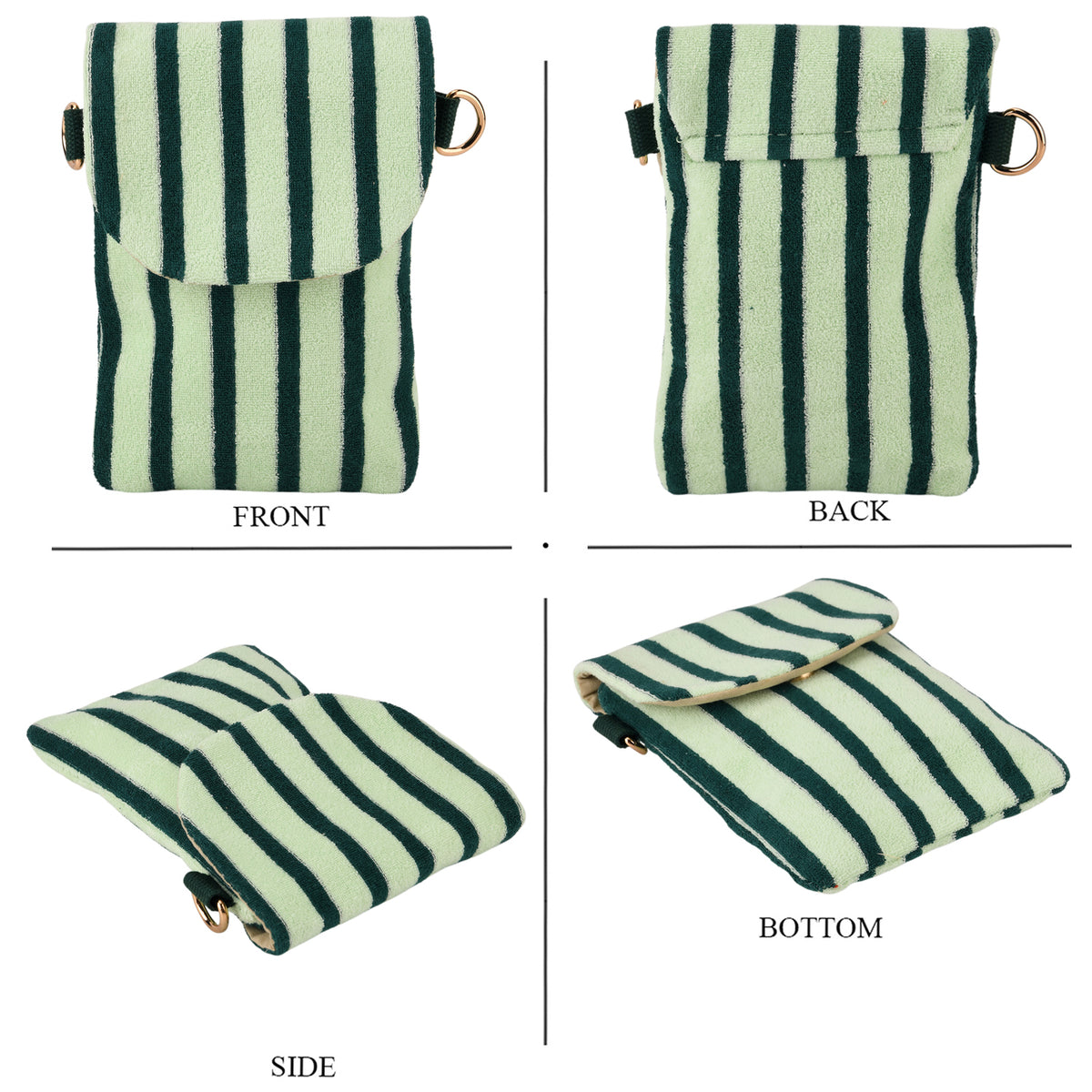 Striped Pattern Phone Sling Bag With Adjustable Shoulder Strap - Light &amp; Dark Green V32604434 4
