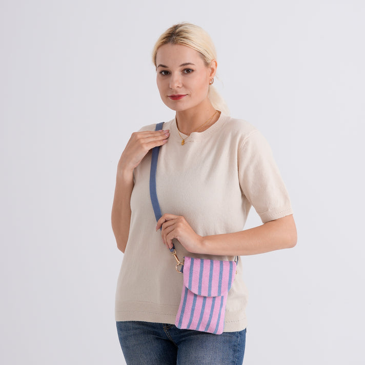 Striped Pattern Phone Sling Bag With Adjustable Shoulder Strap - Purple &amp; Blue V32636466 2