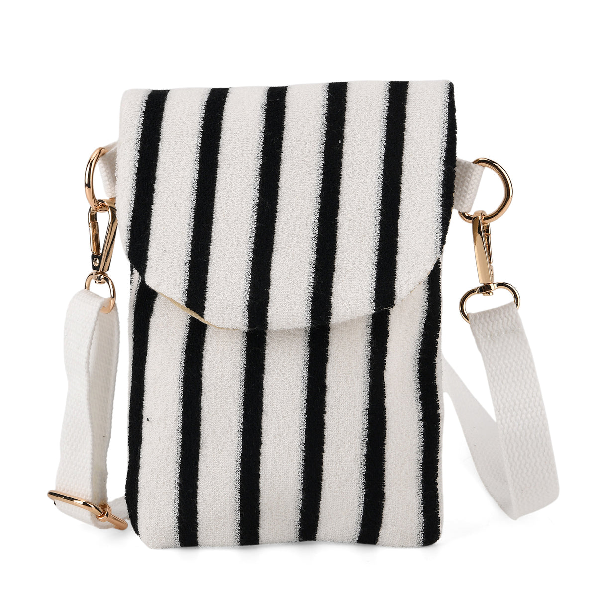 Striped Pattern Phone Sling Bag With Adjustable Shoulder Strap - White &amp; Black V32604206 0
