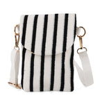 Striped Pattern Phone Sling Bag With Adjustable Shoulder Strap - White & Black_8503237