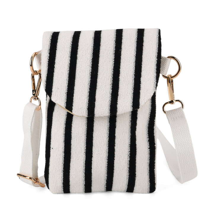 Striped Pattern Phone Sling Bag With Adjustable Shoulder Strap - White &amp; Black V32621369 1