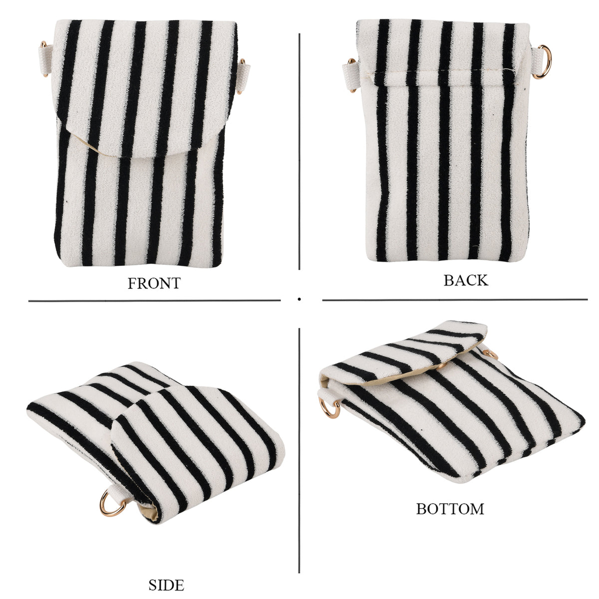 Striped Pattern Phone Sling Bag With Adjustable Shoulder Strap - White &amp; Black V32604206 4
