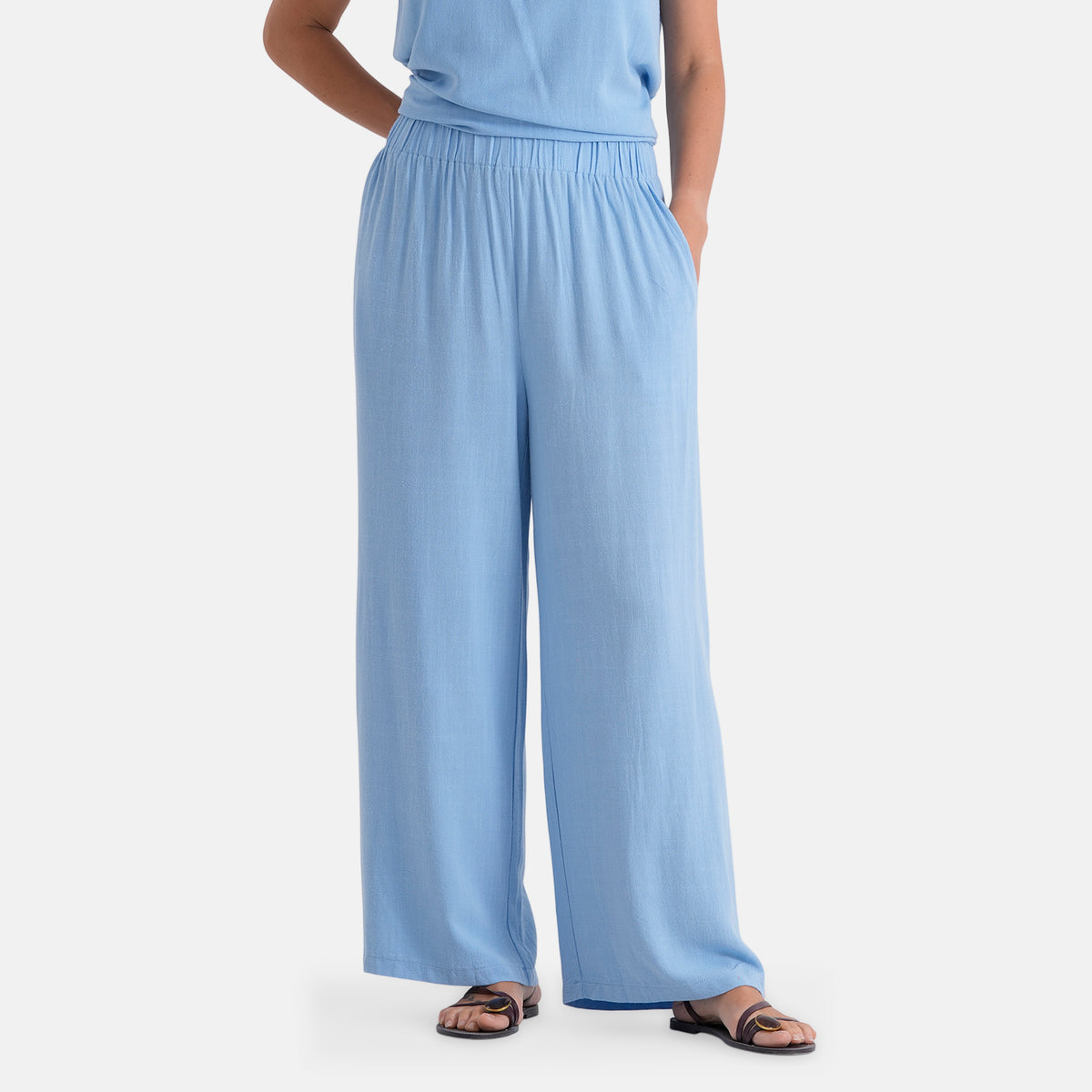 &amp; Maisi Viscose Wide-Leg Trousers (Size M, 12-14) - Light Blue V32665610 0