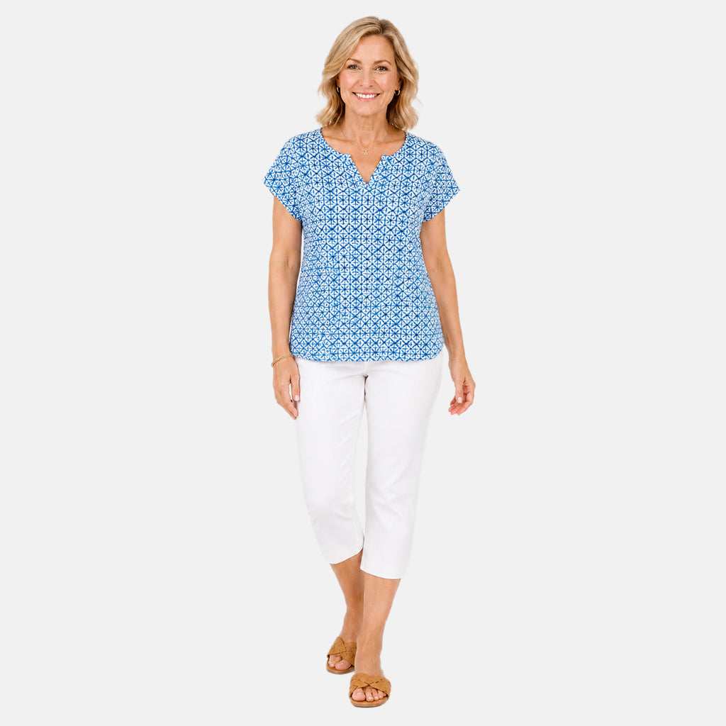 Pure And Natural Dropped Shoulder Y-Notch Bound Neck Tee (Size XL, 20 to 22) - Blue_8503342