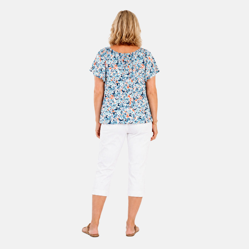 Pure And Natural Elasticated Neck Top (Size XL, 20 to 22) - Blue_8503359_1