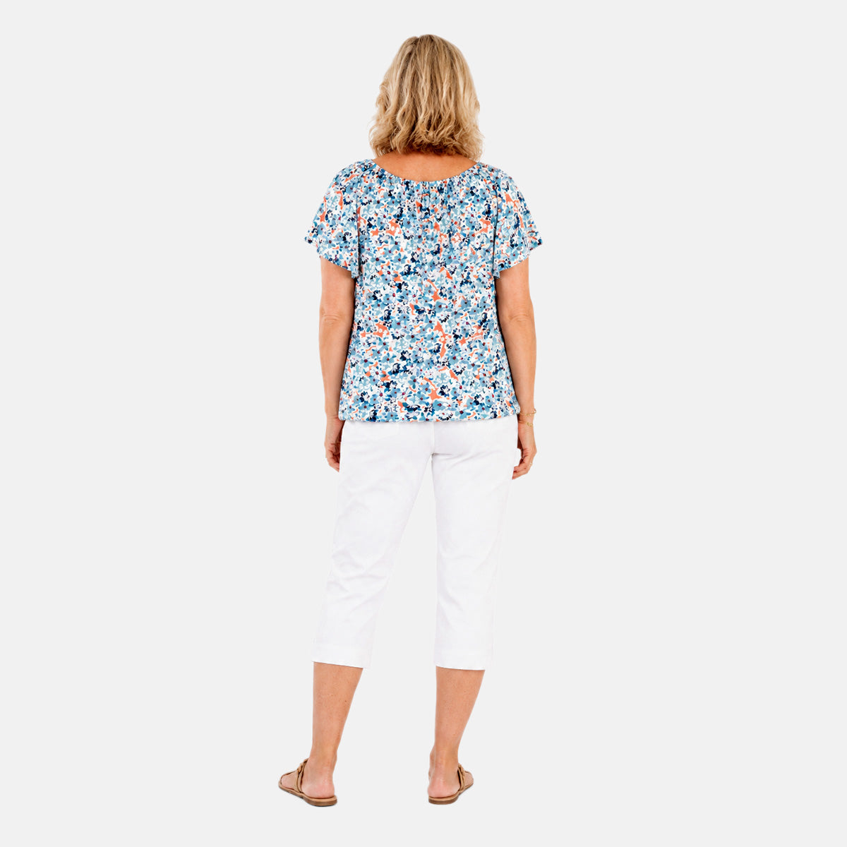 Pure &amp; Natural Womens Raglan Short Sleeve Gypsy Top With Elasticated Hem &amp; Mock Tie (Size L, 16 to 18) - Blue 8503359 1